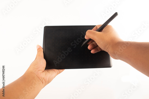 photo of hand holding a glass of water isolated on a white background