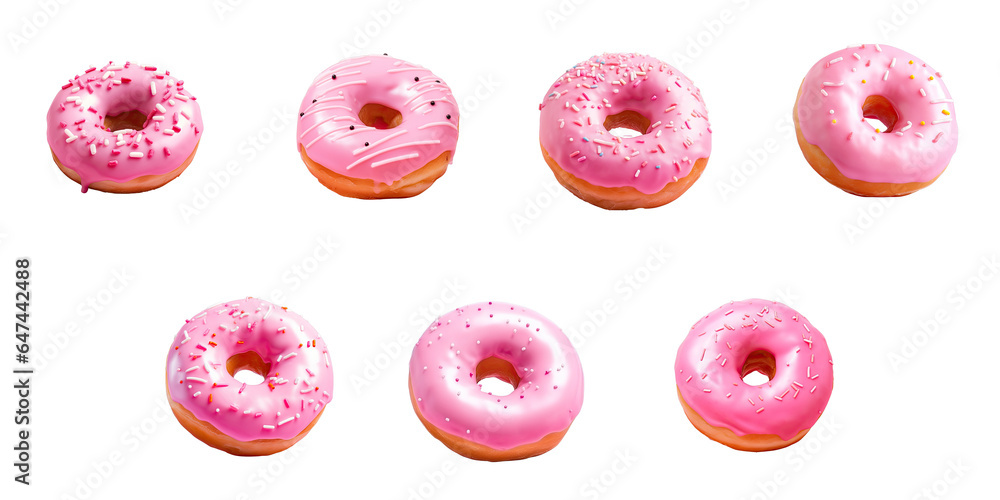 Png Set Pink donut on a transparent background Png Set Pink donut on a transparent background