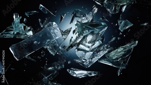 Close-up of a broken glass object against a completely black background.
