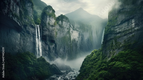 Breathtaking views of a majestic waterfall located in the rugged.