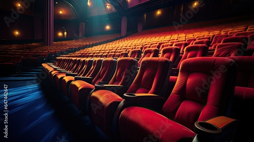 An image of rows of empty movie theater seats covered in luxurious velvet upholstery.
