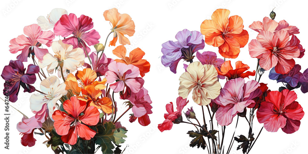 Png Set colorful geranium blooming on a mattress transparent background
