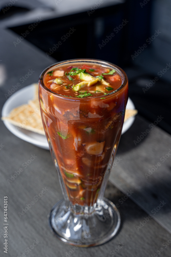 Delicious shrimp, fish and octopus coctel campechana Mexican style Delicious shrimp, fish and octopus coctel campechana Mexican style