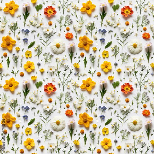 wild flower seamless pattern. summer meadow flowers on white background.