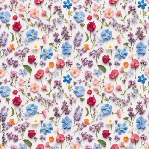 wild flower seamless pattern. summer meadow flowers on white background. blue flax, sweet pea