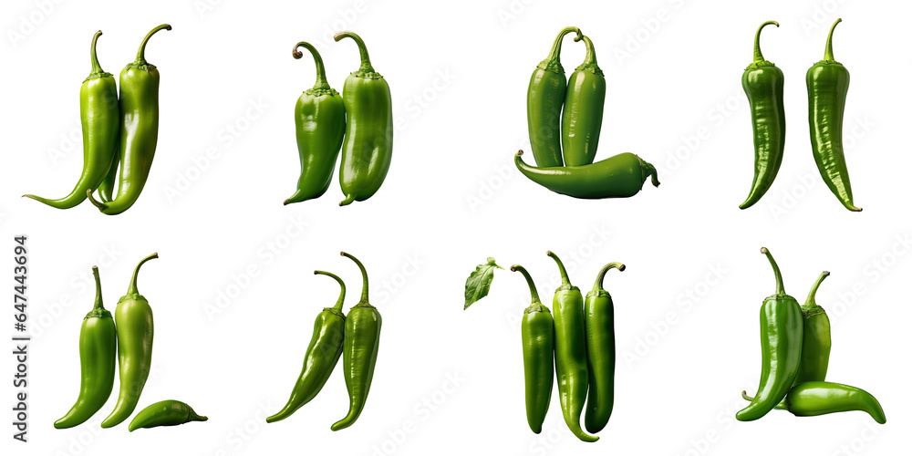 Png Set Two isolated green chillies on a transparent background Png Set Two isolated green chillies on a transparent background