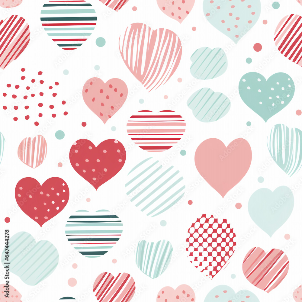 hearts on white background seamless pattern,valentines days , light red, pink green pink hearts. High quality photo