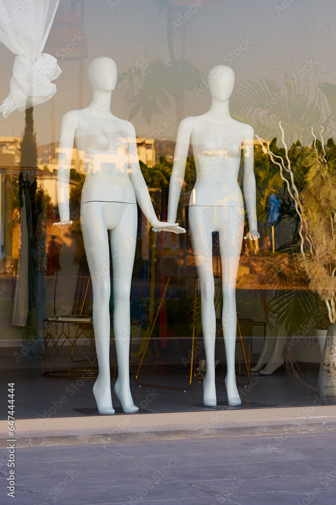Obraz premium Two mannequins of women in the window of the store.