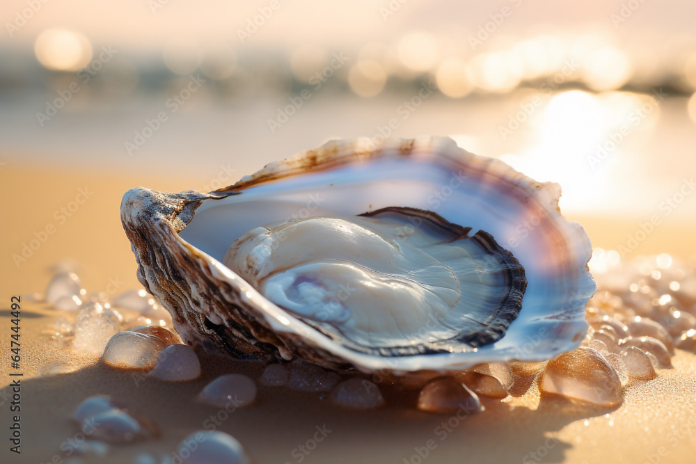 Close up of pearl oyster on a sandy beach. High quality photo Close up of pearl oyster on a sandy beach. High quality photo