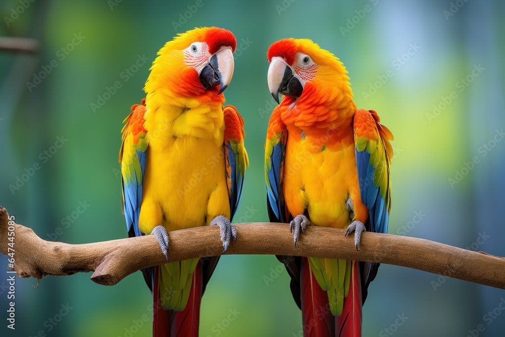 Vibrant Bright parrots. Animal nature cute. Generate Ai