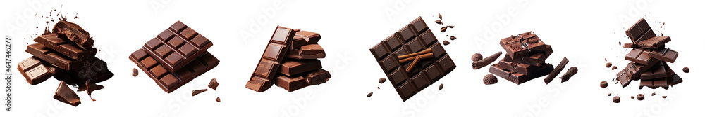 Png Set Cocoa dark chocolate isolated on a transparent background Png Set Cocoa dark chocolate isolated on a transparent background