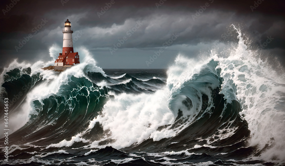Lighthouse in the sea with big waves. Lighthouse in the sea with big waves.
