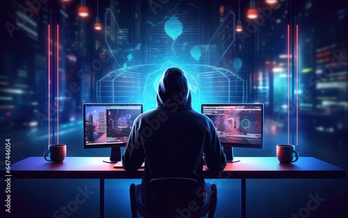 A hacker types a digital code on a laptop keyboard to infiltrate the cyberspace of a network. protection against hacker attacks. digital war. hacking and cyber attacks in the digital world.
