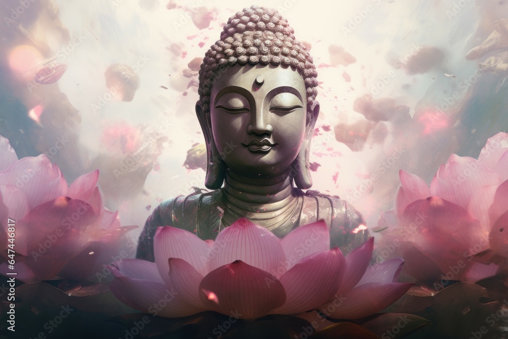 Serene Buddha lotus position art. Asian zen. Generate Ai