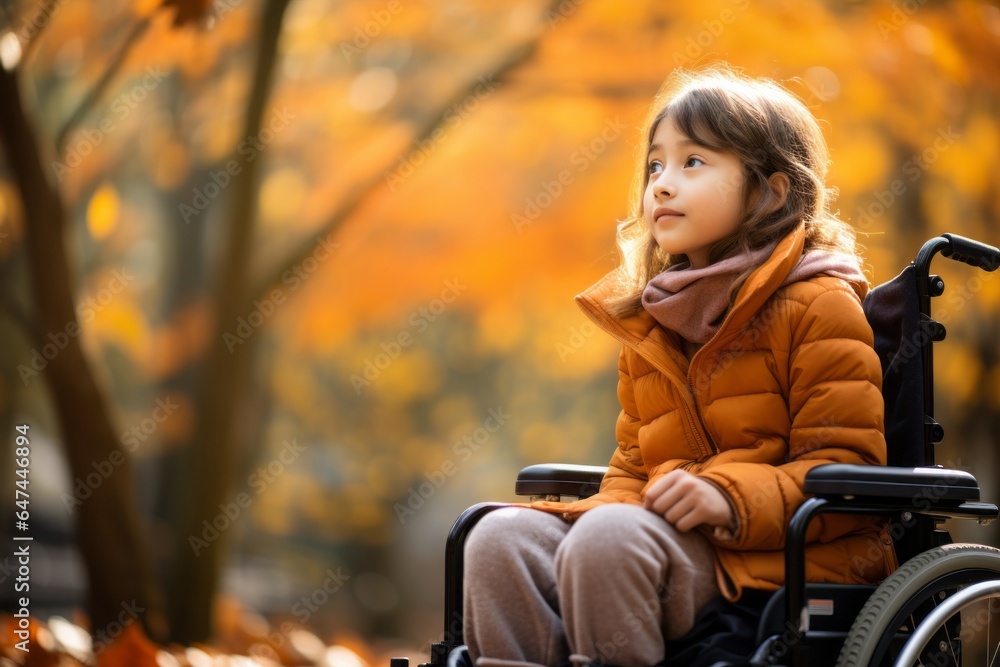 Disabled child in a wheelchair. Portrait of a kid with a disability Disabled child in a wheelchair. Portrait of a kid with a disability