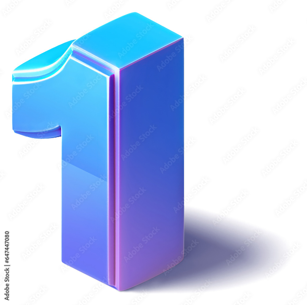 A Illustration of Number 1 isometric 3D isolated on a white background