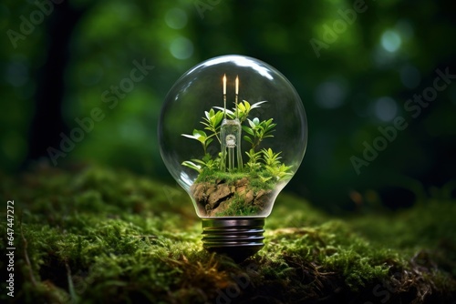 Efficient Eco green bulb. Economy power. Generate Ai