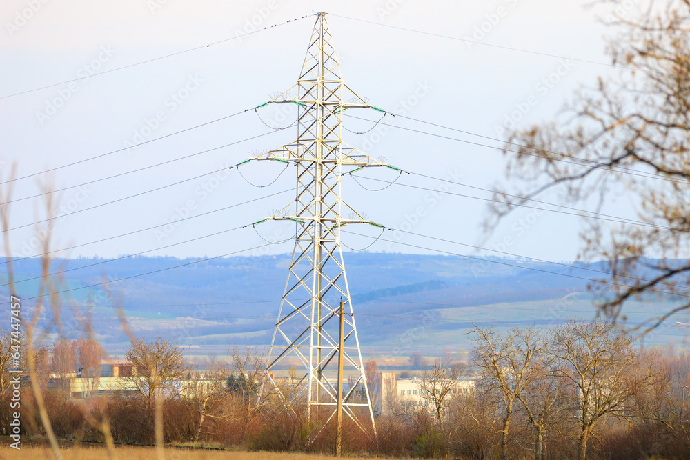 Power line. Background with selective focus and copy space Power line. Background with selective focus and copy space