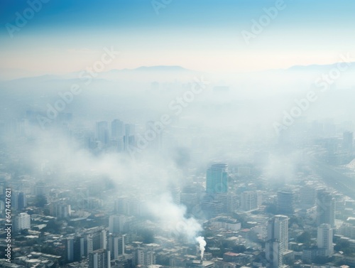 Aerial view of a city with low smoke emissions contrasted against a congested city full of smog, highlighting the difference that carbon emission control can make.