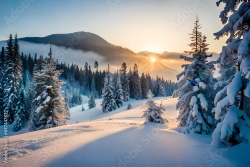 winter landscape with snow covered trees © Amazing-World