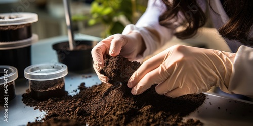 Close up of a scientist studying a sample of soil, a significant carbon store.