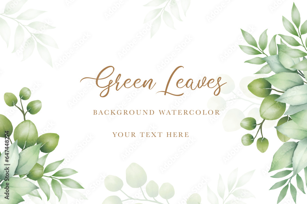 nature background with green leaves watercolor 