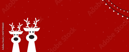 Cute Christmas reindeer on a red background. Christmas background, banner, or card. © TestersDesigns