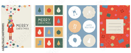CHRISTMAS,HOLIDAY AND NEW YEAR VECTOR CARDS. Set of four xmas cards. Christmas templates. Corporate Christmas cards and invitations. Minimalist style