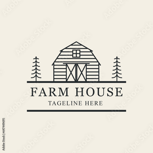 farm or barn house line art logo vector symbol design illustration.