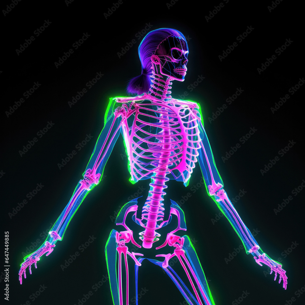 Woman in neon with light on her skeleton ai generated Woman in neon with light on her skeleton ai generated