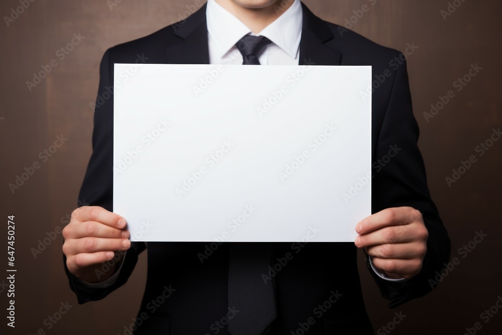 Ambitious Busisiness man blank board. Happy man. Generate AI Ambitious Busisiness man blank board. Happy man. Generate AI