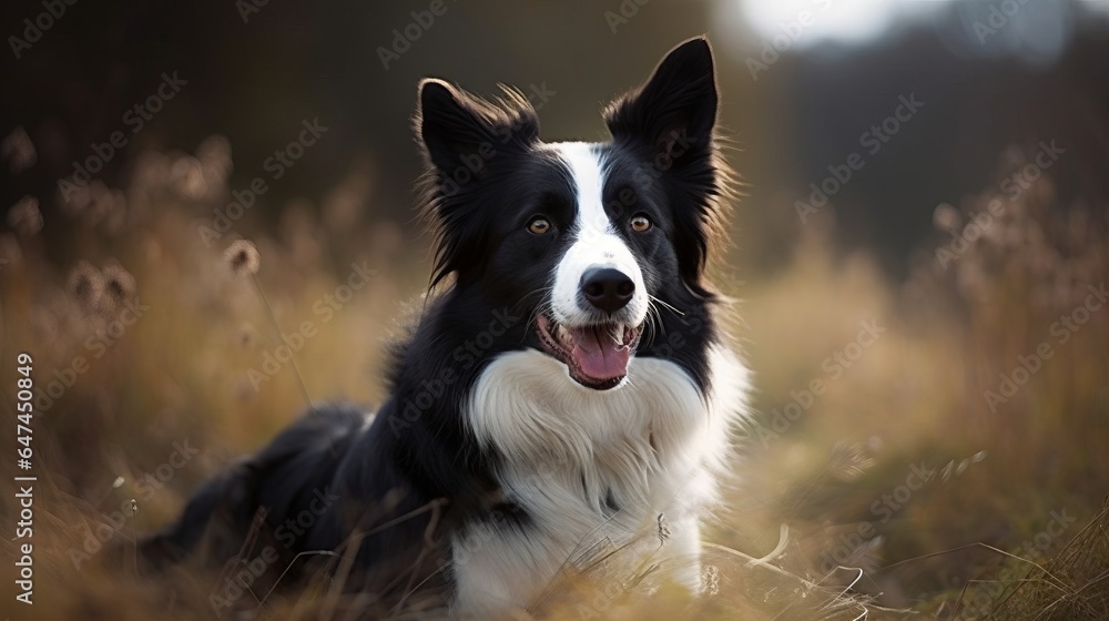 playful border collie in the woods, lawn, grass field
