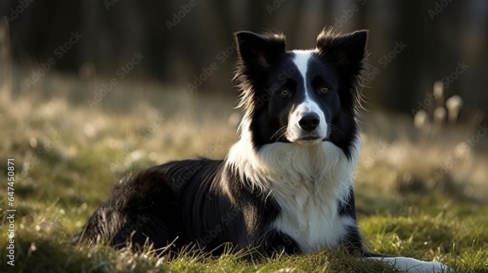 playful border collie in the woods, lawn, grass field