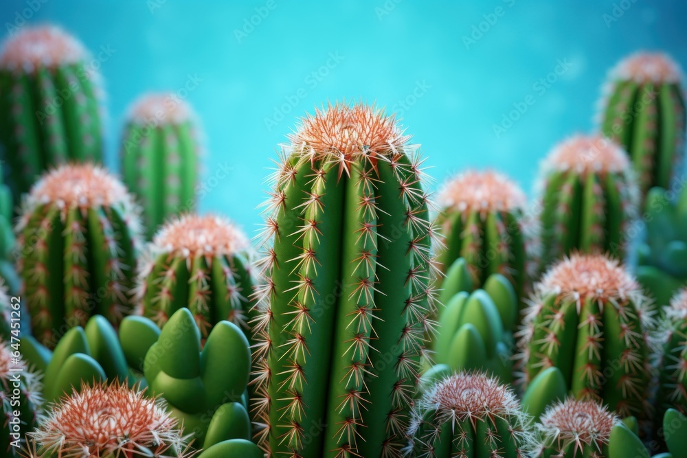 Refreshing Cactus mockup blue background. Decorative cacti. Generate Ai Refreshing Cactus mockup blue background. Decorative cacti. Generate Ai