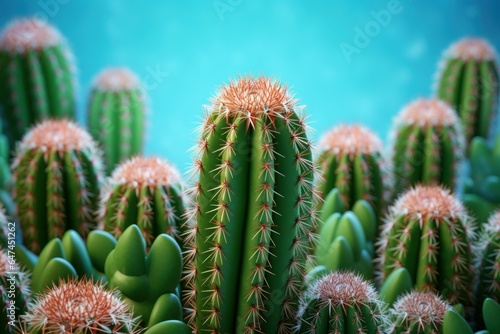 Refreshing Cactus mockup blue background. Decorative cacti. Generate Ai