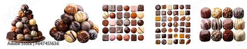 Png Set Different chocolate pralines on stone background transparent background photo