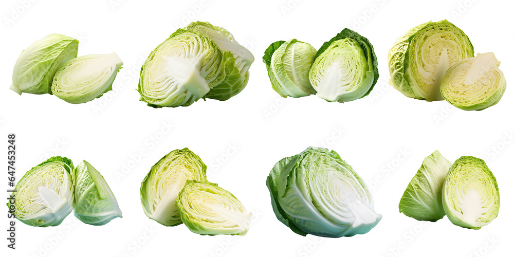 Png Set White cabbage sliced in half transparent background Png Set White cabbage sliced in half transparent background