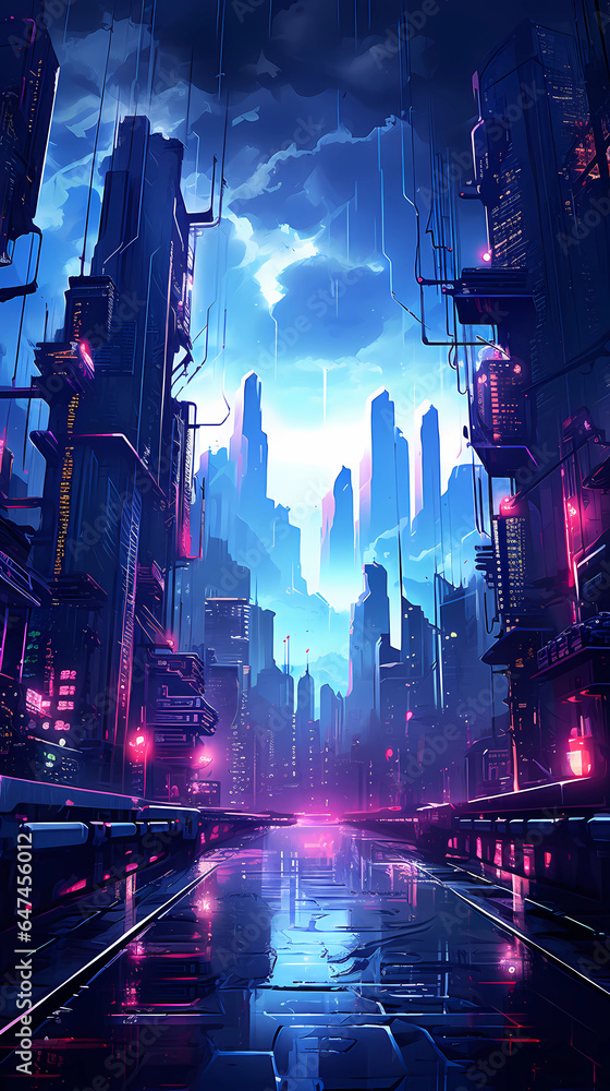 Dark apocalyptic and post-apocalyptic fiction cyberpunk city.