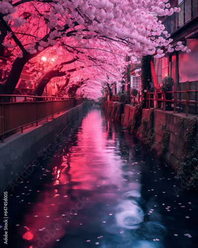 bridge at night during cherry blossom season