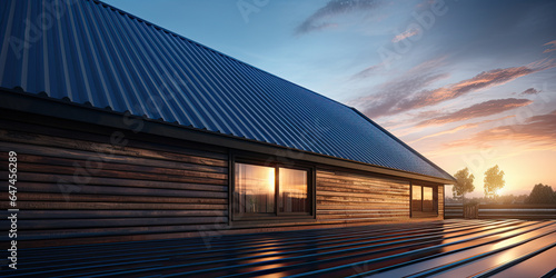 corrugated metal roof installed in a modern house. Corrugated metal roof Modern roof made of metal Metal sheet roof.
