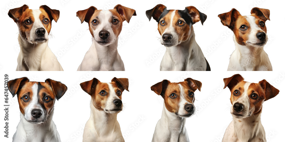 Png Set Curious Jack Russell Terrier dog closeup on a transparent background isolated