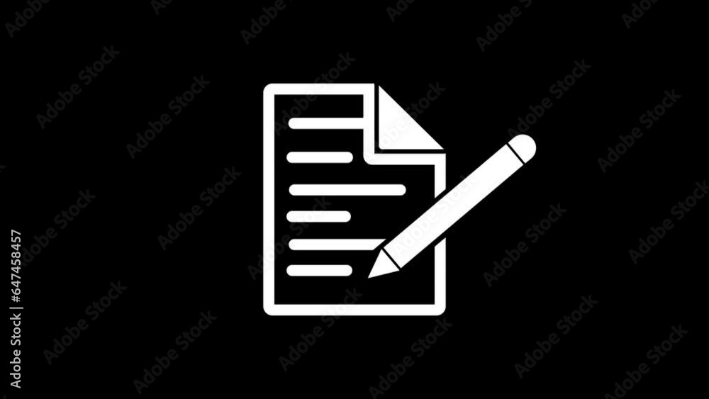 Edit icon, document icon, note on paper with black pen simple design animation background. k1_1095 Edit icon, document icon, note on paper with black pen simple design animation background. k1_1095