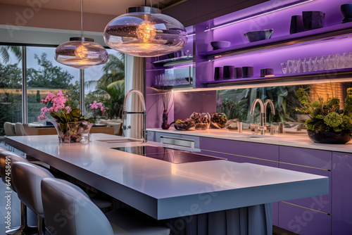 Serenity in Culinary Artistry: A Mesmerizing Modern Kitchen Bathed in Lavender Hues