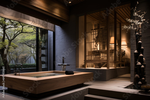 Asian-Inspired Bathroom with Zen Elements and Bamboo Accents