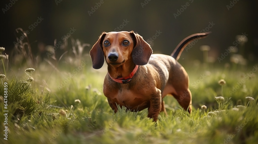 playful dachshund dog on the lawn, grass, field playful dachshund dog on the lawn, grass, field