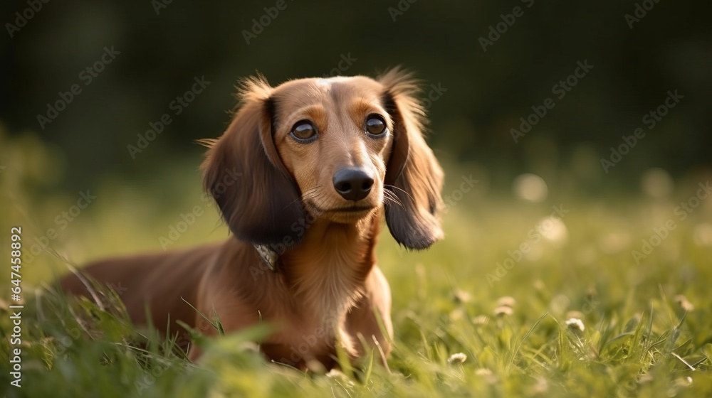 playful dachshund dog on the lawn, grass, field