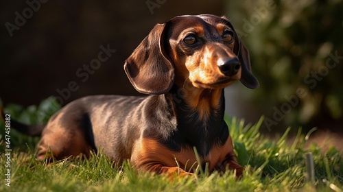 playful dachshund dog on the lawn, grass, field © PawsomeStocks