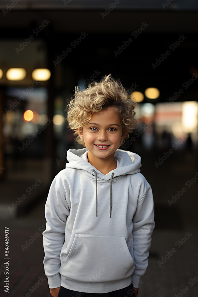 portrait of cute young boy, happy kid wearing bright hoodie on the street portrait of cute young boy, happy kid wearing bright hoodie on the street