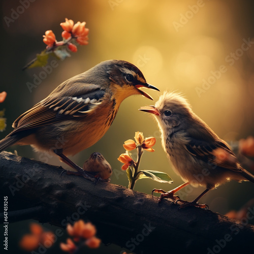 asthetic photo of a mother bird feeding her young © carlesroom