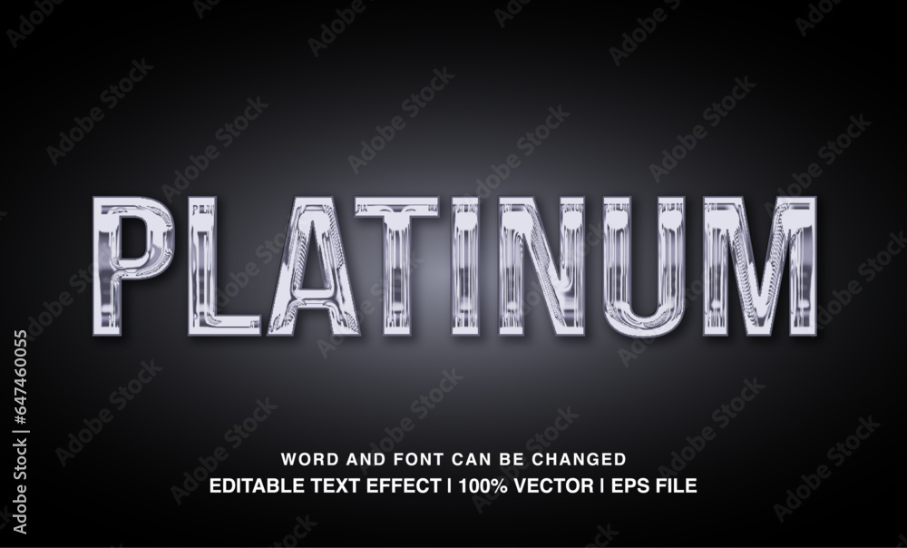Platinum editable text effect template, metal texture effect bold sliver glossy style, premium vector	